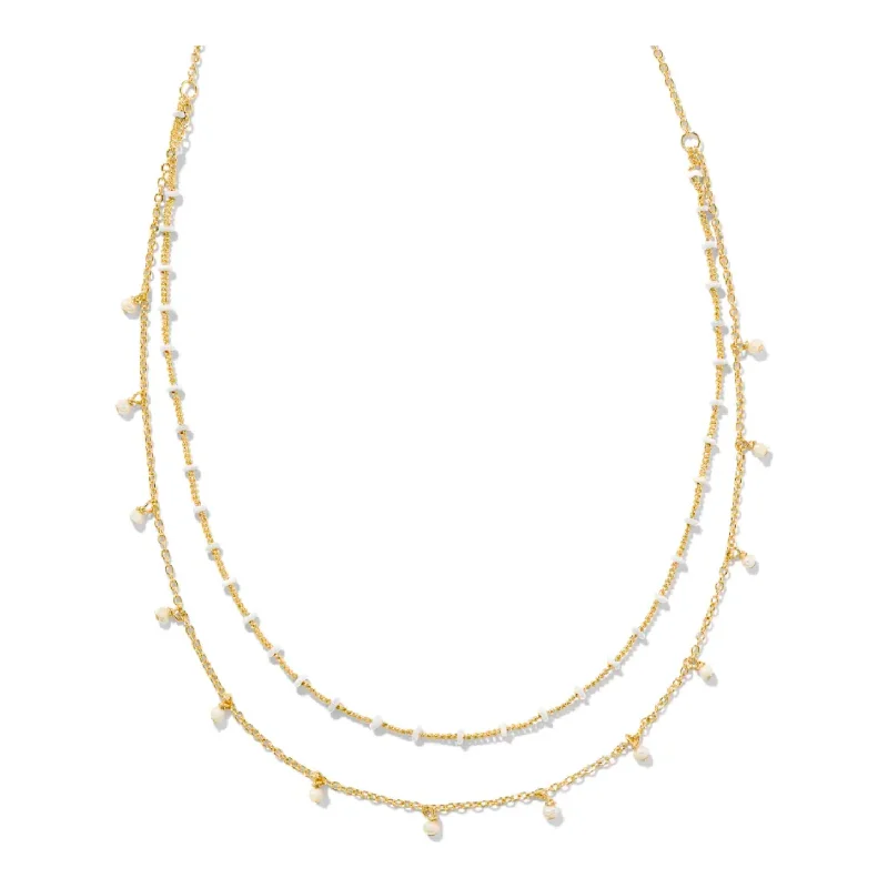 Trendy Choker Necklaces-Kendra Scott Eve Gold Multi Strand Necklace in White Mix