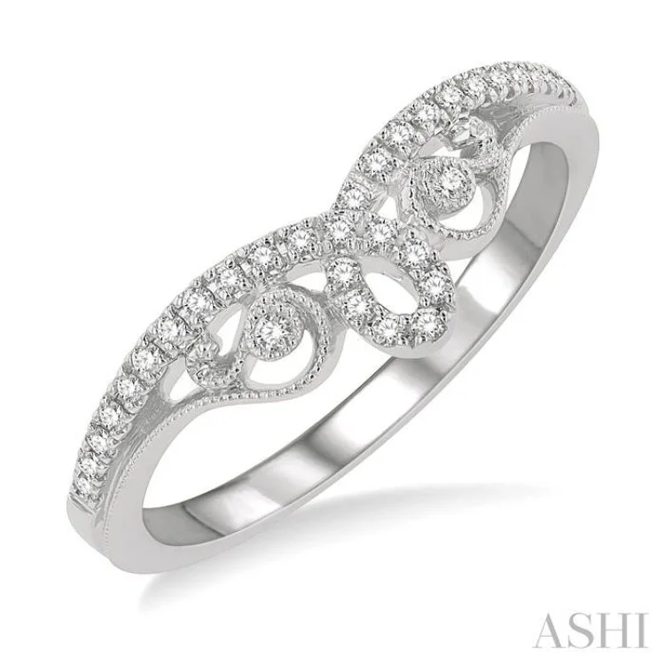 Luxury Diamond Engagement Rings-1/6 ctw Chevron Loop Lattice Round Cut Diamond Wedding Band in 14K White Gold