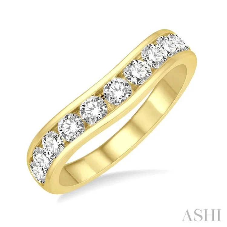 Men’s Wedding Bands with Birthstones-1.00 ctw Round Cut Diamond Inlay Wedding Band in 14K Yellow Gold