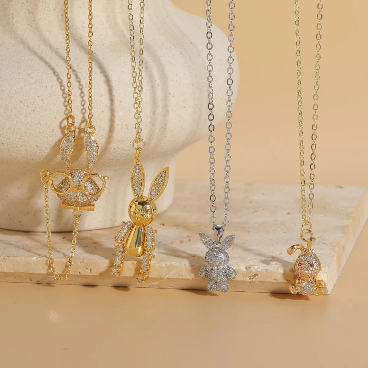 Talisman Necklaces-Classic Style Rabbit Copper 14k Gold Plated Zircon Necklace In Bulk