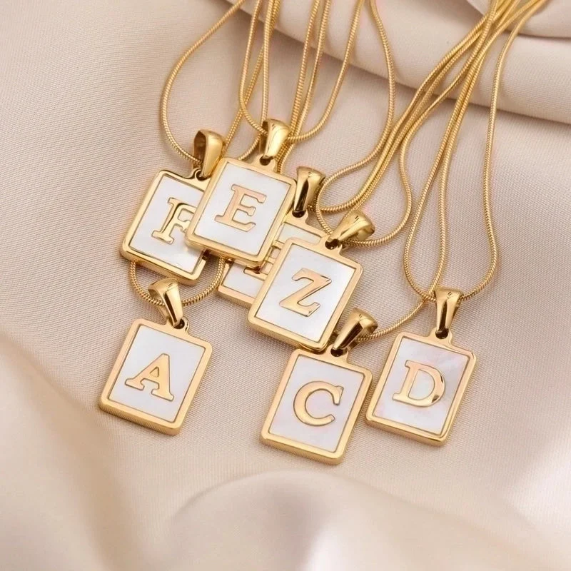 Affordable Gold Necklaces-Casual Commute Letter Stainless Steel Plating Inlay Shell 18k Gold Plated Pendant Necklace