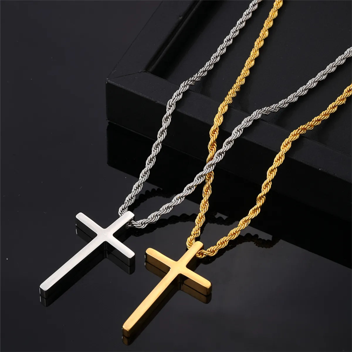 Zodiac Necklaces-Vintage Style Simple Style Cross 304 Stainless Steel Plating Gold Plated Silver Plated Men'S Pendant Necklace