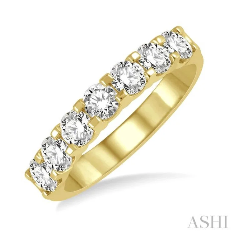 Wedding Rings with Custom Engraving-1.00 ctw Round Cut 7 Stone Diamond Wedding Band in 14K Yellow Gold