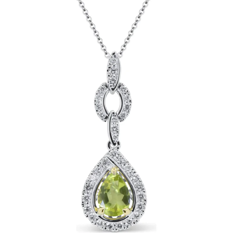 Butterfly Necklaces-14K White Gold Pear Peridot and Diamond Accent Pendant