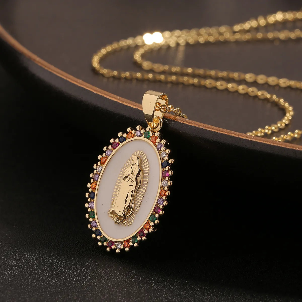 Luxury Pendant Necklaces-Colored Zircon Drop Oil Retro Women's Religious Pendant Jewelry