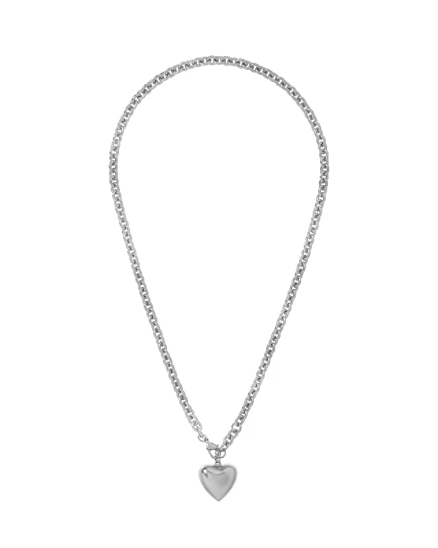 Handcrafted Necklaces-The Mini Puffy Heart Necklace in Silver