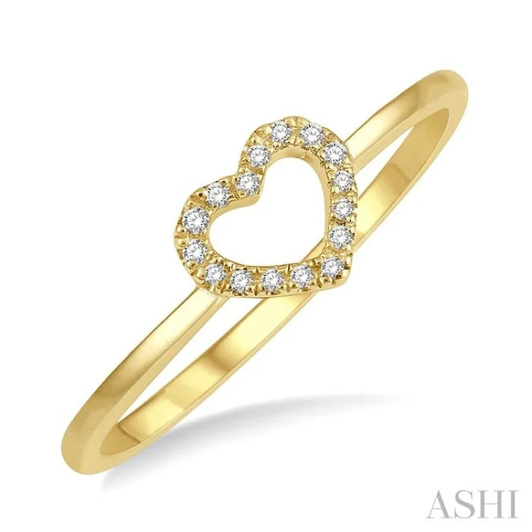 Unique Rose Gold Rings-1/20 ctw Heart Charm Round Cut Diamond Ladies Ring in 10K Yellow Gold