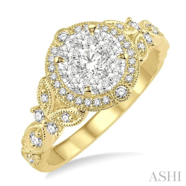 Custom Classic Wedding Rings for Men-5/8 ctw Diamond Lovebright Engagement Ring in 14K Yellow and White Gold