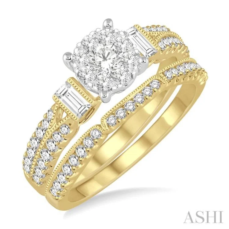 Personalized Wedding Ring Designs-1.00 ctw Diamond Lovebright Bridal Set with 3/4 ctw Engagement Ring and 1/5 ctw Wedding Band in 14K Yellow and White Gold