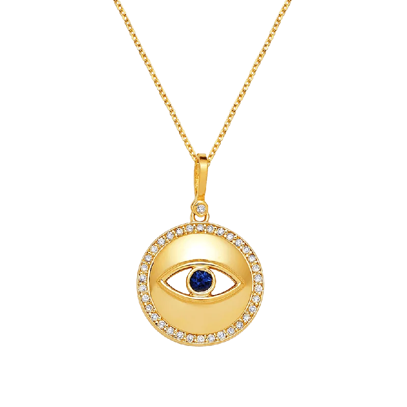 Citrine Necklaces-Round Diamond Evil Eye Necklace