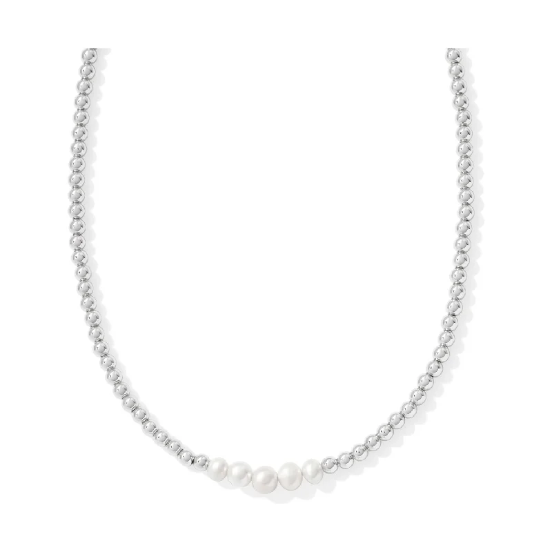 Friendship Necklaces-Kendra Scott Eve Silver Beaded Necklace in White Pearl