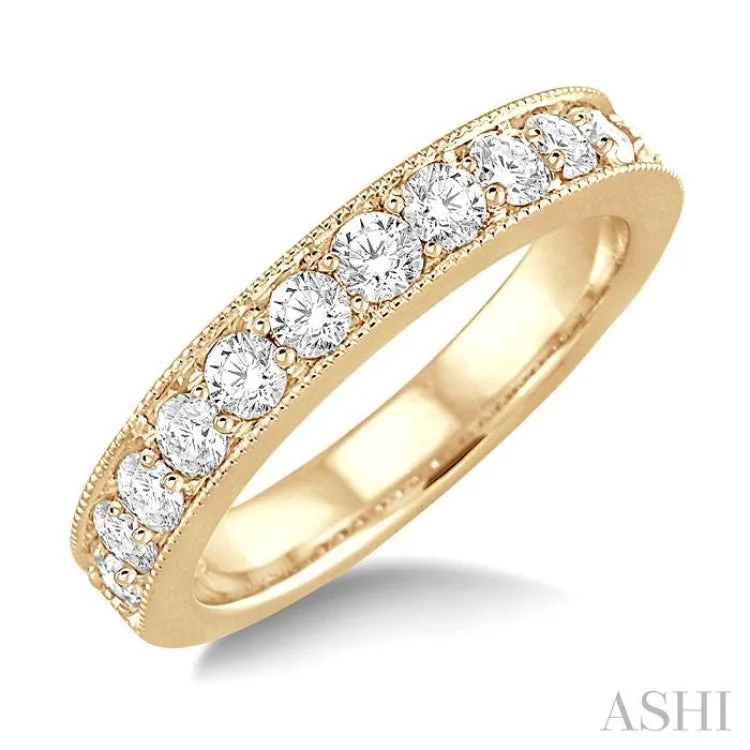 Custom Engagement Rings with Diamond Accents-3/4 ctw Round Cut Diamond Wedding Band in 14K Yellow Gold