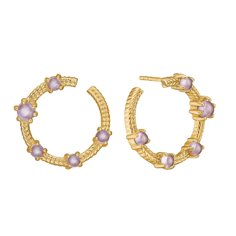 Large Pearl Drop Earrings-Olalla 18K Gold Plated Hoops w. Amethyst