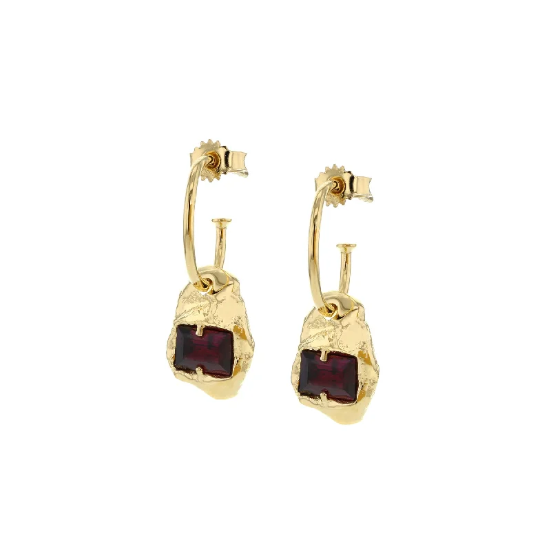 Silver and Gold Earrings-Combined Gold Plated Earrings w. Red Zirconias