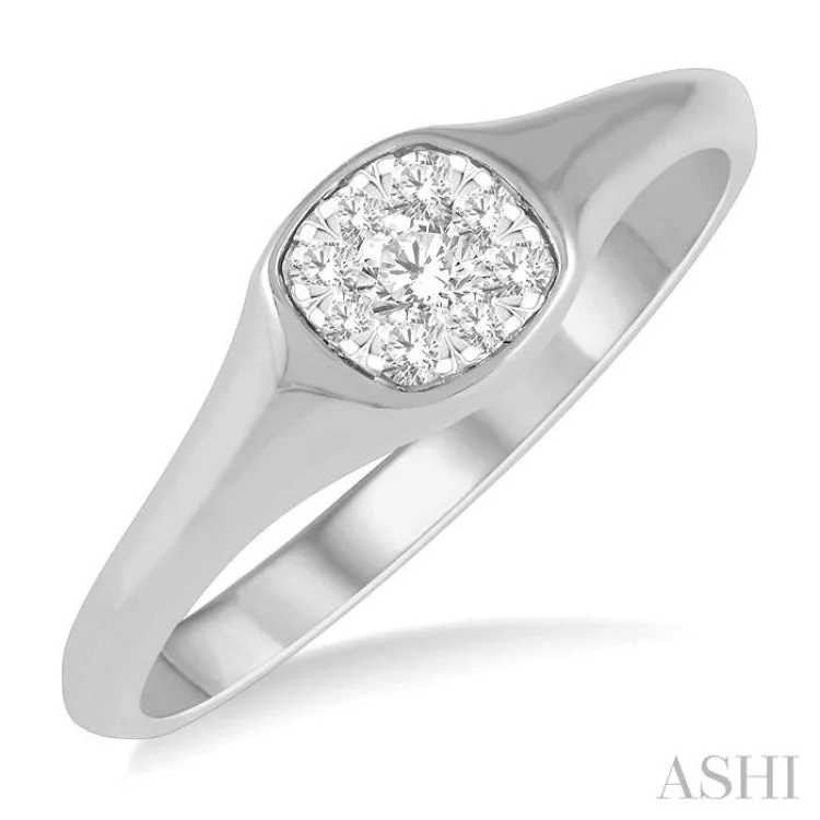 High-End Custom Engagement Rings-1/6 ctw Cushion Shape Lovebright Diamond Ring in 14K White Gold