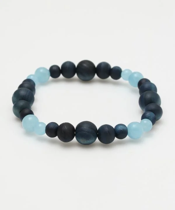 Unique Handmade Bracelets-AIZOME Indigo Dyed Cypress x Aquamarine Bracelet