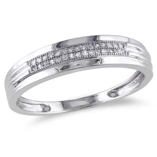 Elegant Diamond Rings-Original Amour 10k White Gold 1/10 CT TW Diamond Men's Wedding Band Ring