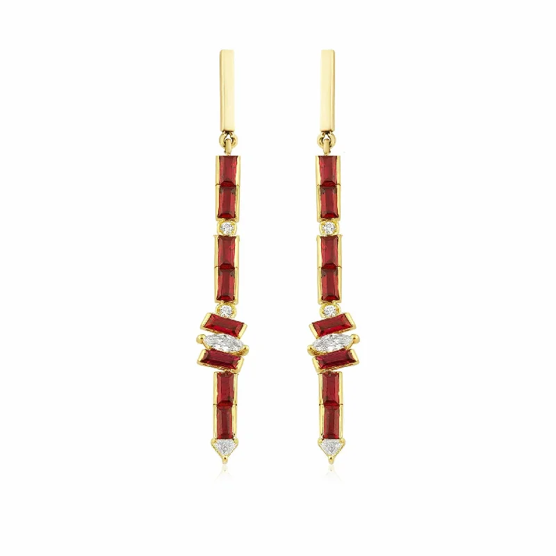 Trendy Hoop Earrings-Artisia 18K Gold Earrings w. Diamonds & Rubies