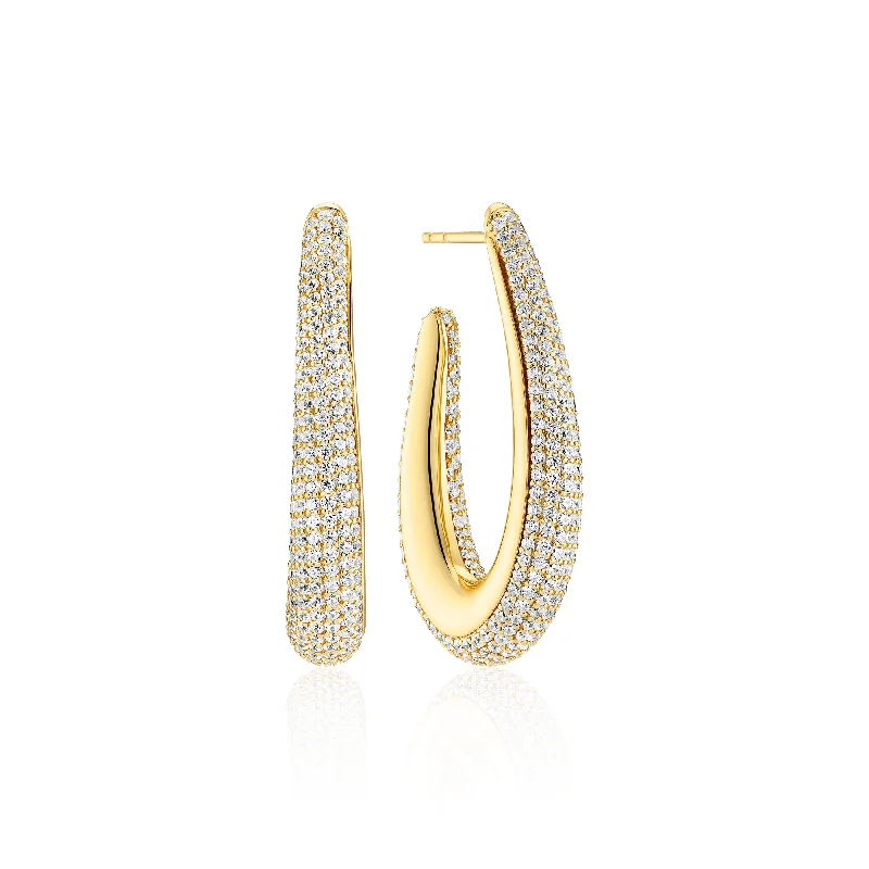 Luxury Gemstone Hoop Earrings-Goccia Piccolo Gold Plated Earrings w. Zirconia