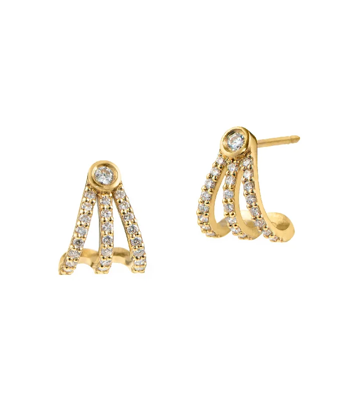 Elegant Silver Hoop Earrings-Diamond Fan 18K Gold Earrings