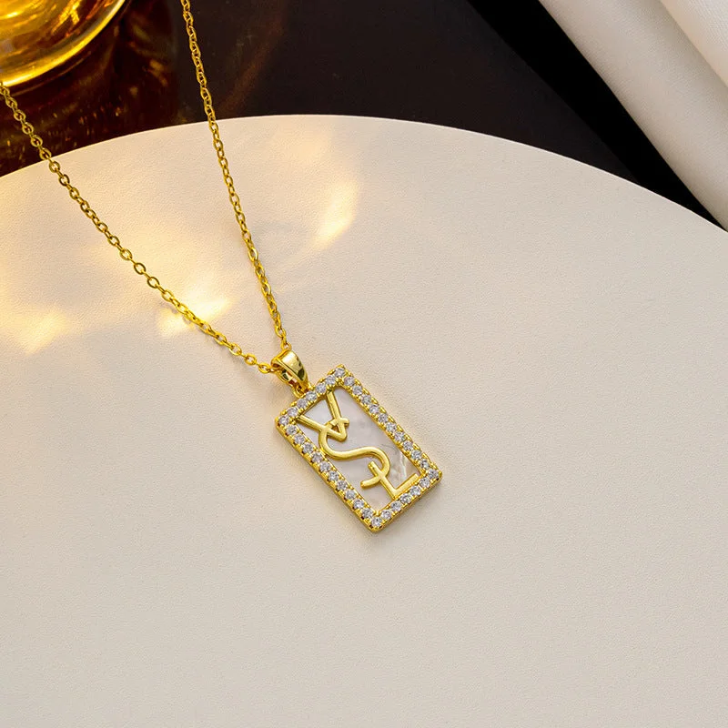 509 square plate letter Fritillaria necklace