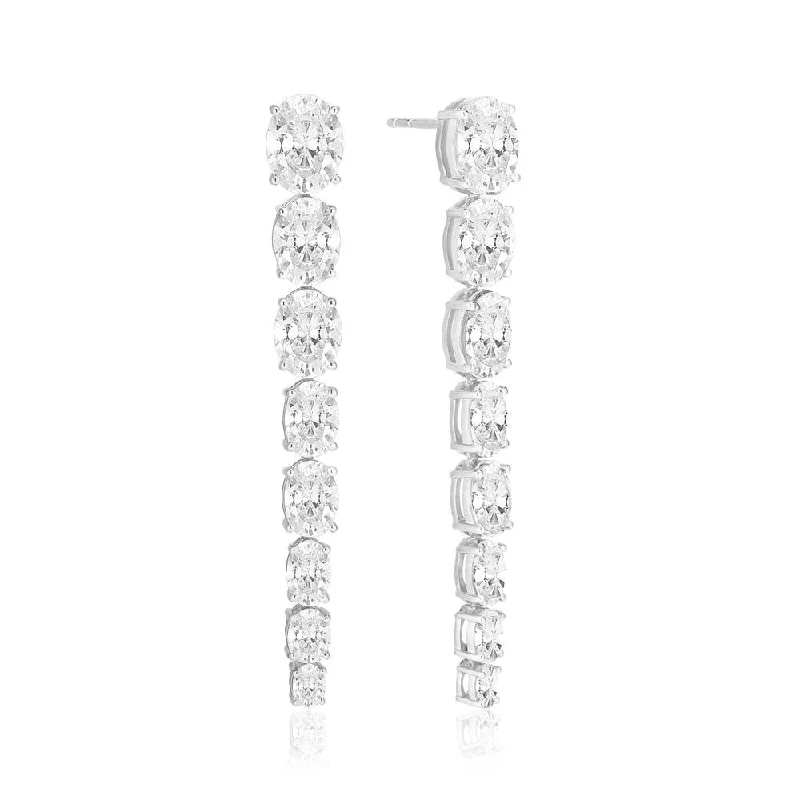 Classic Gemstone Earrings-Ellisse Lungo Otto Silver Earrings w. Zirconias