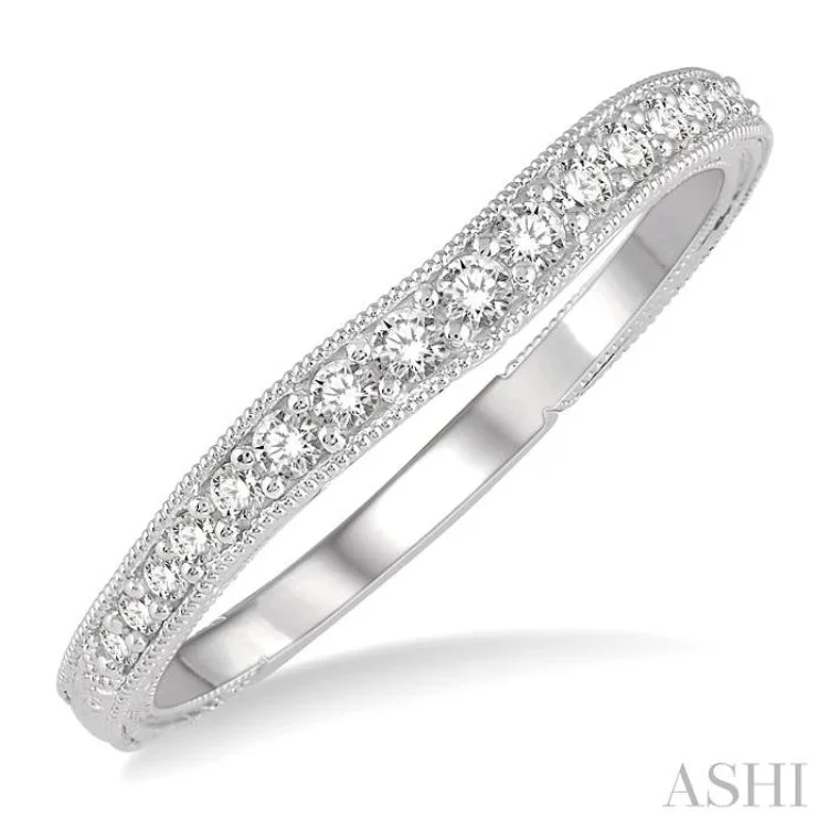 Wedding Rings with Custom Engraving-1/5 Ctw Round Cut Diamond Wedding Band in 14K White Gold