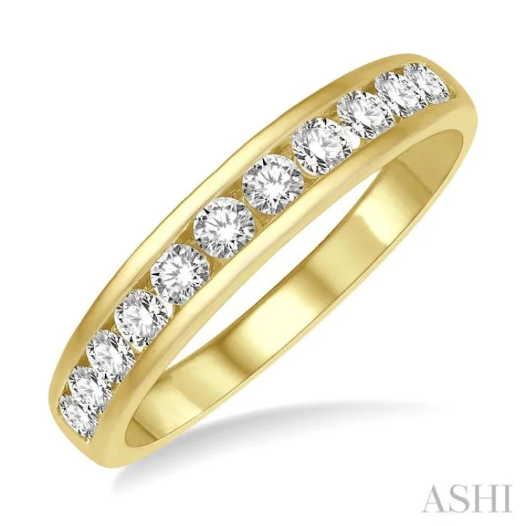 Designer Diamond Engagement Rings-1/2 ctw Channel Set 11 Stone Round Cut Diamond Wedding Band in 14K Yellow Gold