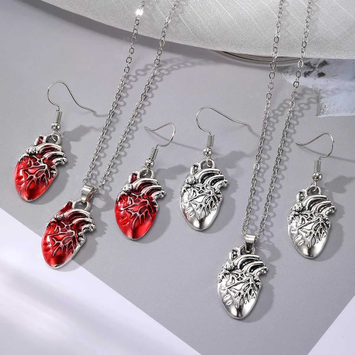 Fine Silver Necklaces-Gothic Vintage Style Heart Alloy Unisex Earrings Necklace