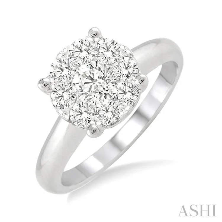 Classic Diamond Wedding Bands-3/4 ctw Lovebright Round Cut Diamond Ring in 14K White Gold