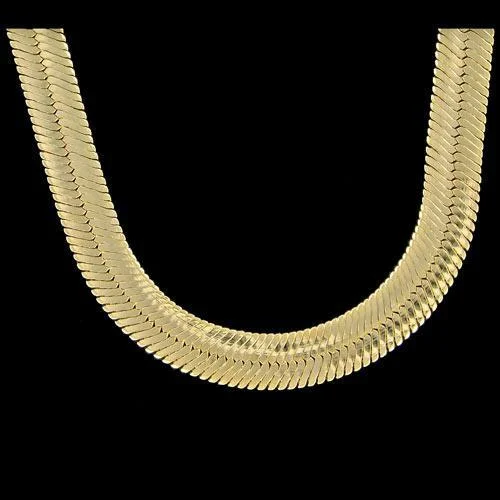 Double Chain Necklaces-Gold Herringbone Plated 11mm Chain Necklace