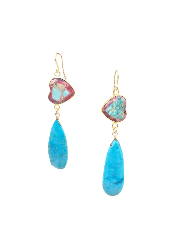 Classic Gemstone Earrings-Turquoise Heart Accent Drop Earrings