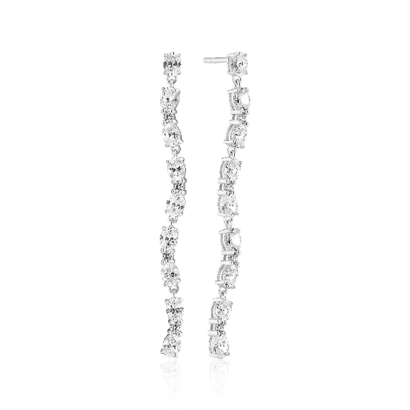 Custom Hoop Drop Earrings-Ellera Ovale Tredici Silver Earrings w. Zirconia