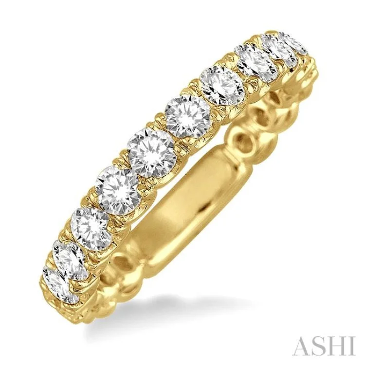 Custom Gemstone Wedding Bands with Diamonds-3/4 ctw Round Cut Diamond Wedding Band in 14K Yellow Gold