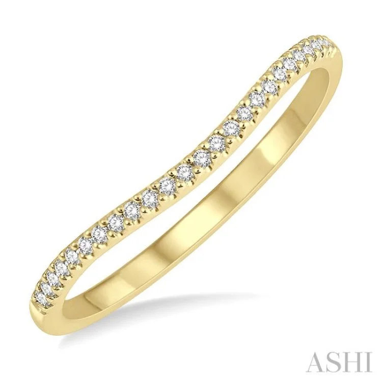 Affordable Custom Wedding Bands-1/10 ctw Arched Center Round Cut Diamond Wedding Band in 14K Yellow Gold