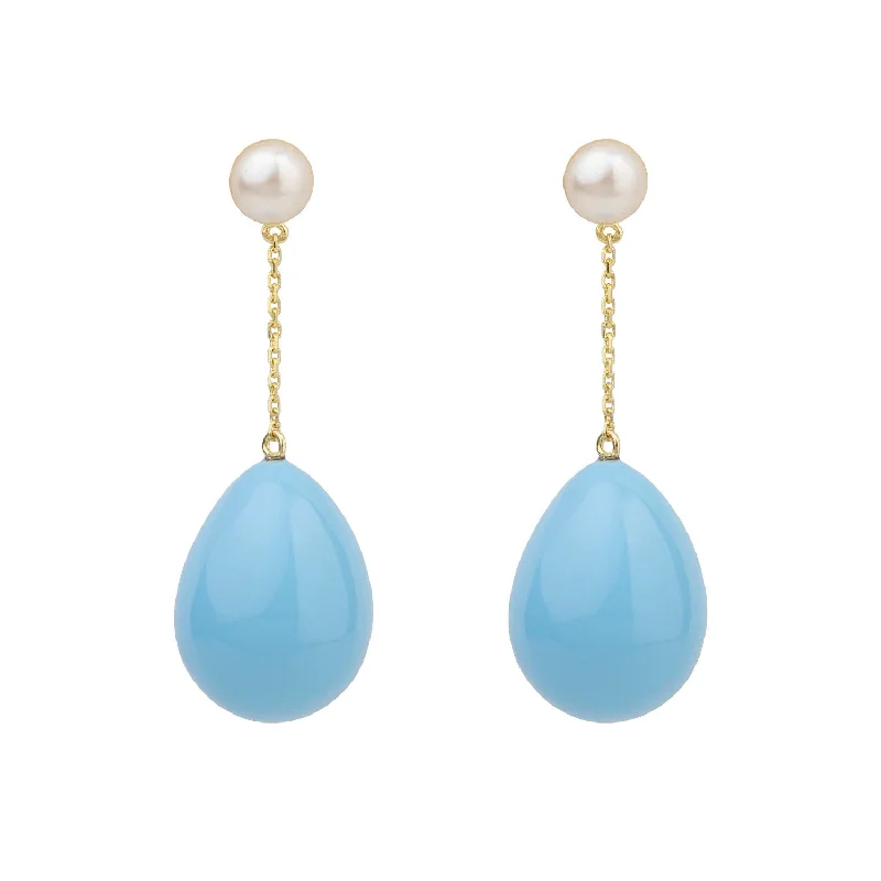 Luxury Pearl Earrings for Women-Blue Mini Pearl Drop Gold Plated Earrings