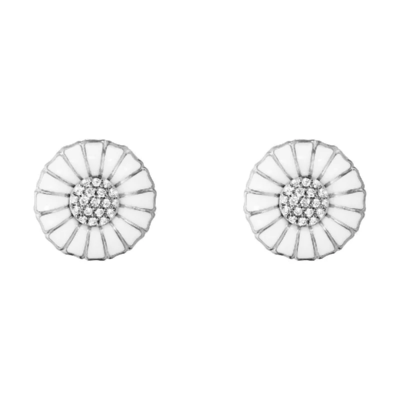 Trendy Gold Earrings for Women-Daisy 11 mm. Silver Earrings w. Diamonds, 0.10ct.