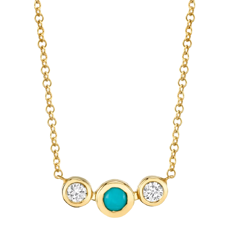 Affordable Necklaces-Turquoise Diamond Bezel Necklace