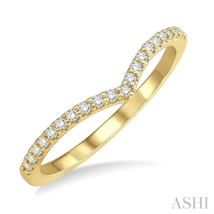 Custom Heart-Shaped Wedding Rings-1/10 ctw Chevron Center Round Cut Diamond Wedding Band in 14K Yellow Gold