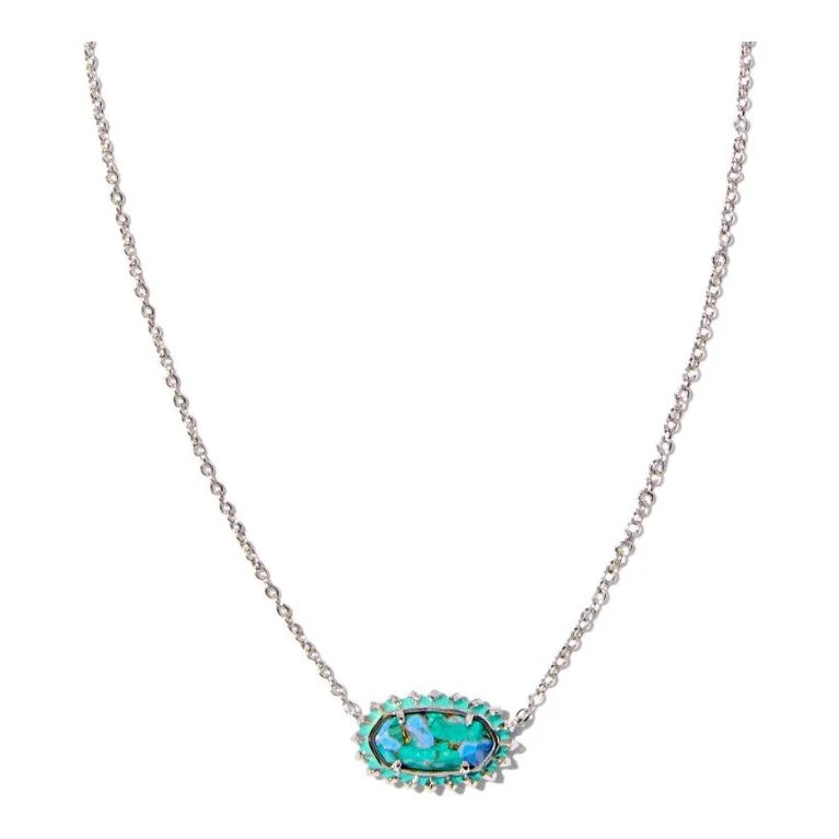 Silk Necklaces-Kendra Scott  Elisa Silver Color Burst Necklace in Bronze Veined Aqua Magnesite