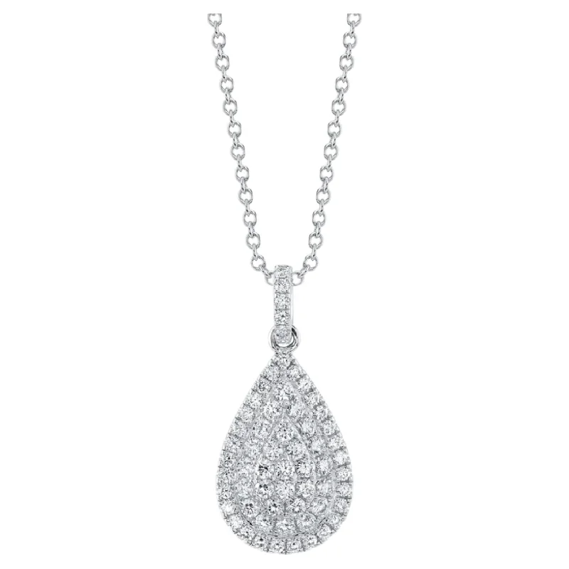 18K Gold Necklaces-14K White Gold Pear Cluster Diamond Necklace