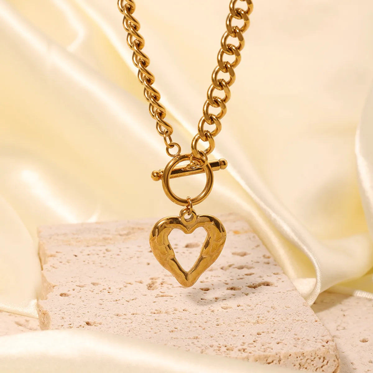 Anniversary Necklaces-Ig Style Casual Heart Shape Stainless Steel Toggle Plating Hollow Out 18k Gold Plated Pendant Necklace