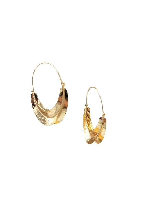 Elegant Drop Stud Earrings-Gold Ridge Wedge Hoop Earrings