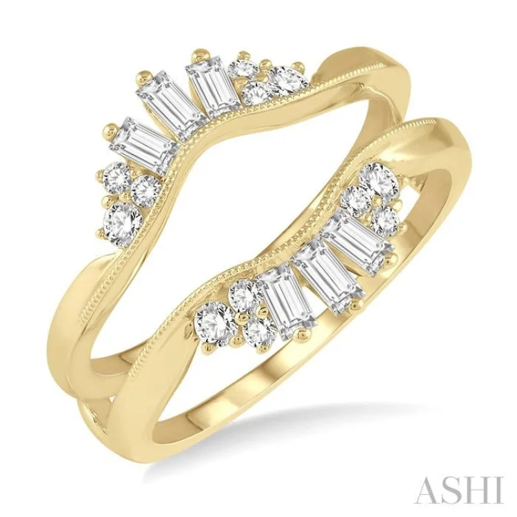 Custom Stacked Wedding Rings for Women-1/2 ctw Curved Center Baguette Tower and Round Cut Diamond Insert Ring in 14K Yellow Gold