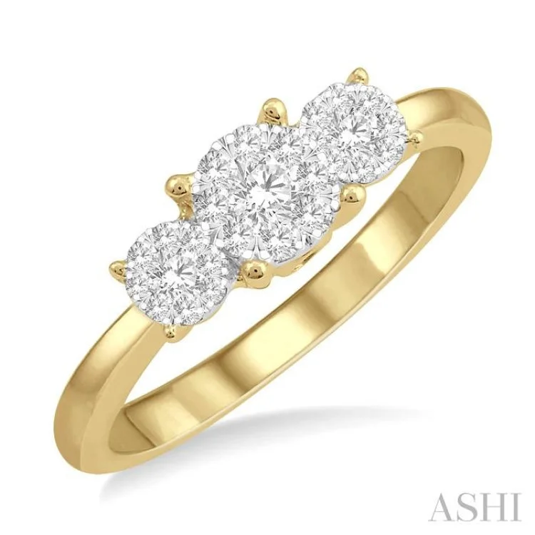 Custom Gemstone Promise Wedding Rings-1/3 ctw Lovebright Round Cut Diamond Ring in 14K Yellow and White Gold