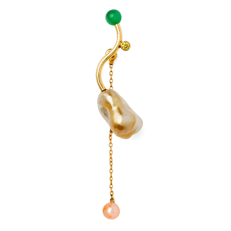 Personalized Gemstone Drop Earrings-Short Arwa 14K Gold Earring w. Pearls