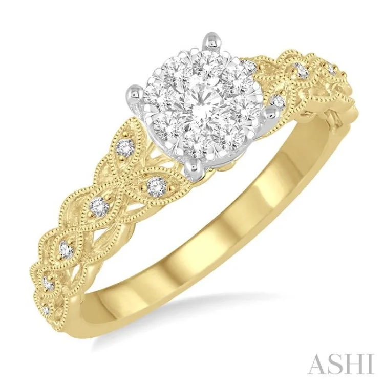 Stylish Promise Rings-1/3 ctw Round Cut Diamond Lovebright Engagement Ring in 14K Yellow and White Gold