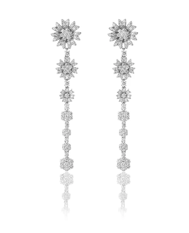 Crystal Pearl Earrings-Flower Drop 18K Whitegold, Gold or Rosegold Earrings w. Diamonds