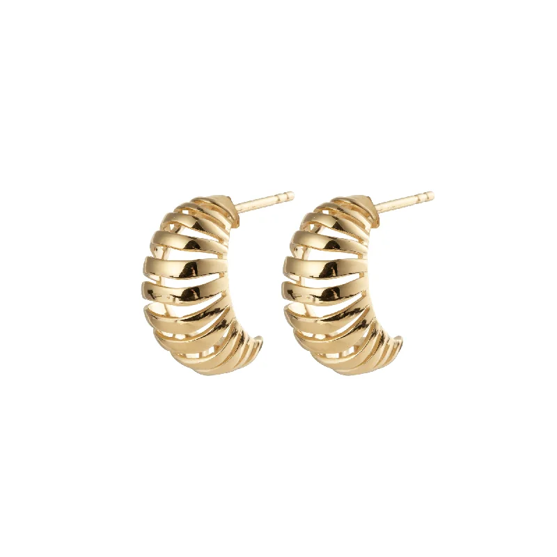 Modern Gemstone Hoop Earrings-Ribbed Medium Gold Vermeil Earrings