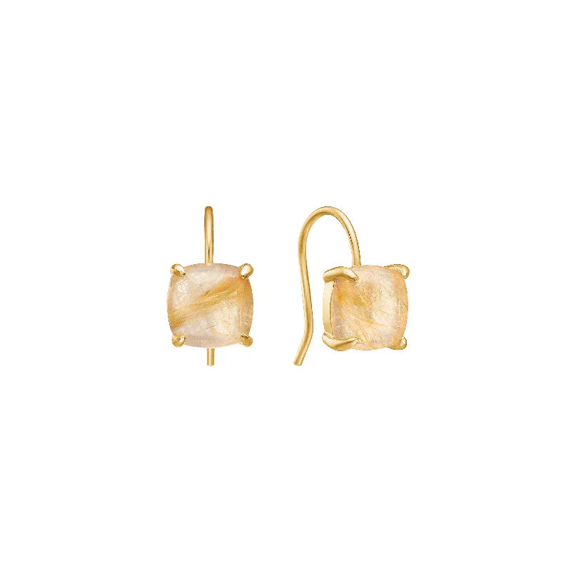 Simple Hoop Drop Earrings-18K Gold Plated Earrings w. Quartz